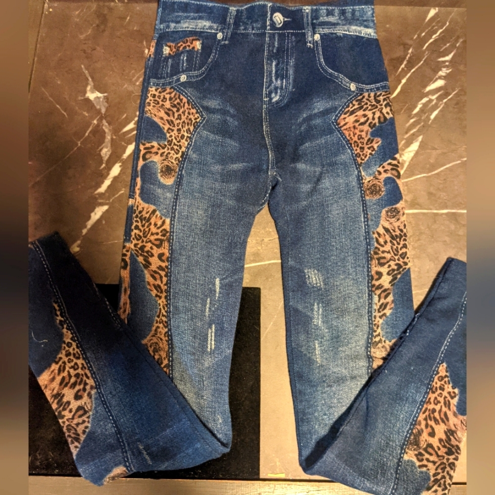 Women's Faux Distressed Jeans Leggings, Size S/M